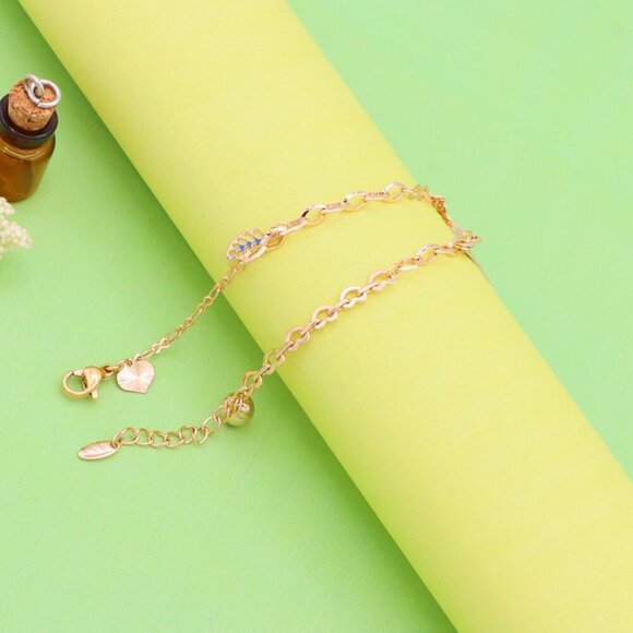 "Rose Gold Butterfly Leaf Charm Anklet in Gold Plated Brass, XPAL1047 - Picture 8 of 12